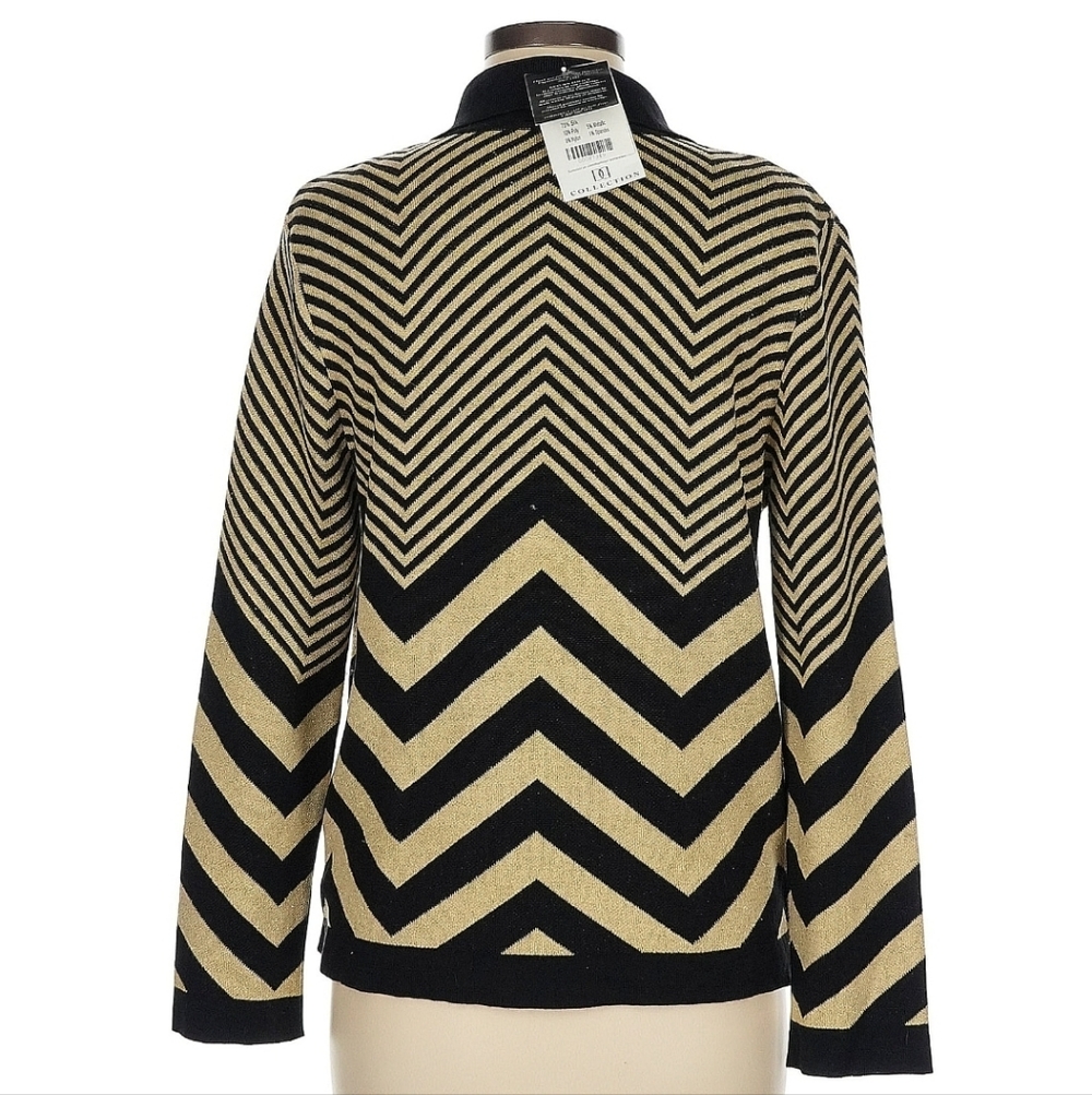 DD Collection Cardigan Luxury Chevron Black and Gold, Silk Blend, Size M - Picture 2 of 8